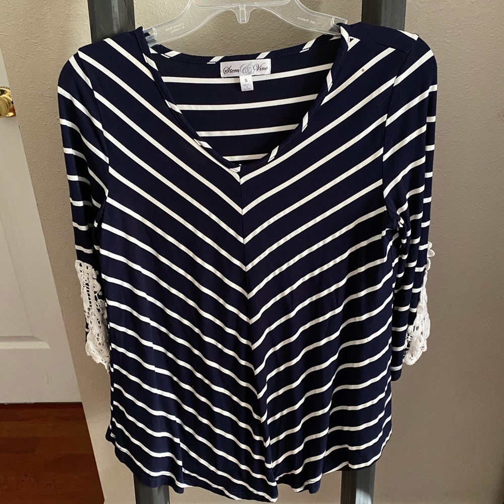 Navy and white striped 3/4 sleeve top